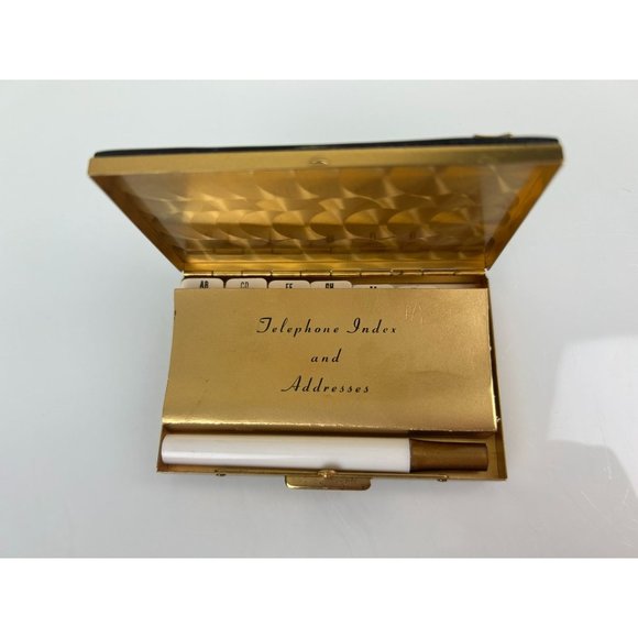 Vintage Pocket Index Addresses Crown Emblem Metal Small Mid-Century Blank Hinged - Picture 5 of 9